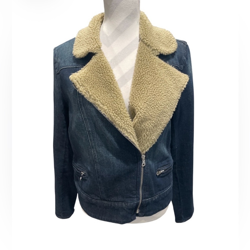 PAIGE Blue Denim Jacket with Cream Sherpa Lining Size Large